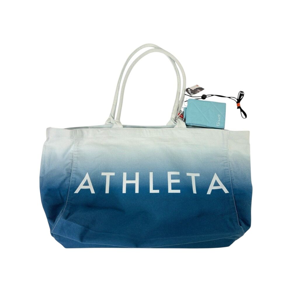 Athleta Large Blue Ombre Canvas Tote‎ Bag NWOT Logo Beach Gym Yoga Shopping